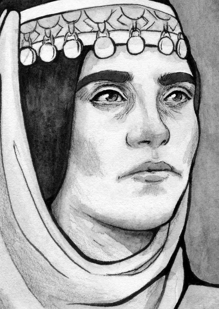 Original painting inspired by Haleth from “The Silmarillion” by J.R.R. Tolkien. Ink portait of an armored warrior woman.